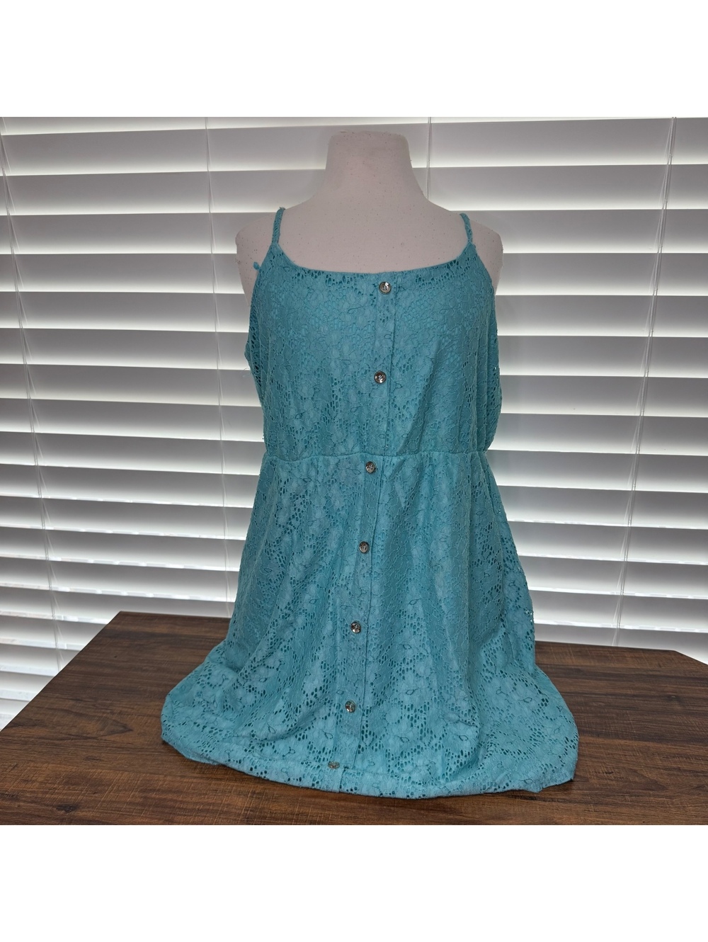 Rhapsody Aqua Blue Lace Button-Front Dress XL